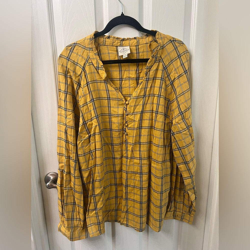 St. John's Bay Mustard Plaid Button-Up Blouse XL